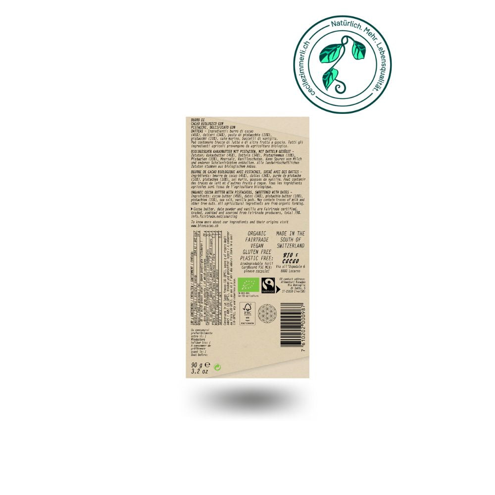 BioeCacao – 45% Kakao & Datteln White Pistazie, 90 g
