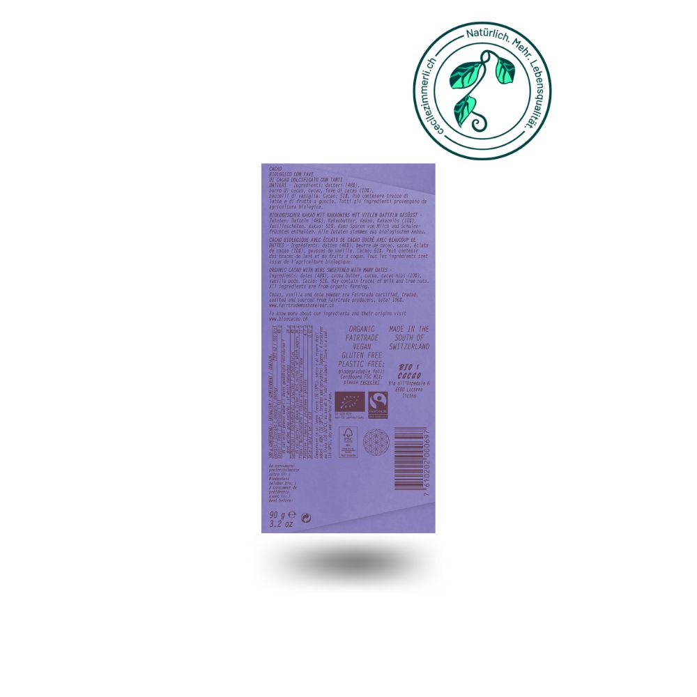 BioeCacao – 51% Kakao & Doppeldatteln Kakaonibs, 90 g