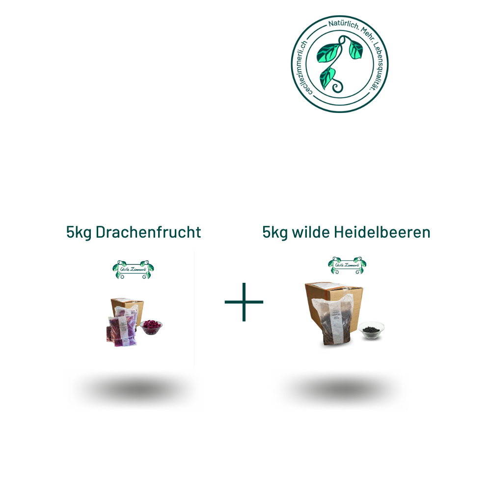 Rote Drachenfrucht gewürfelt und wilde Heidelbeeren vaccinium angustifolium – tiefgefroren, 10 kg