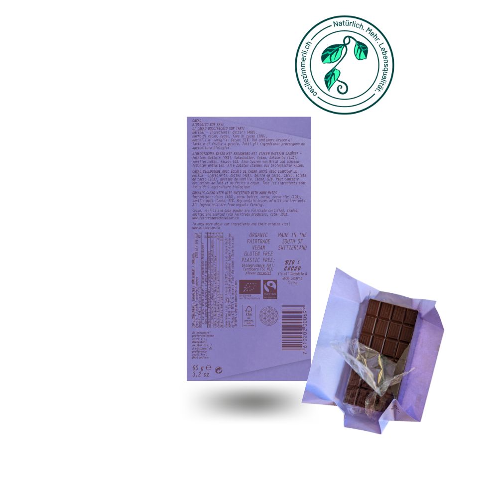 BioeCacao – 51% Kakao & Doppeldatteln Kakaonibs, 90 g