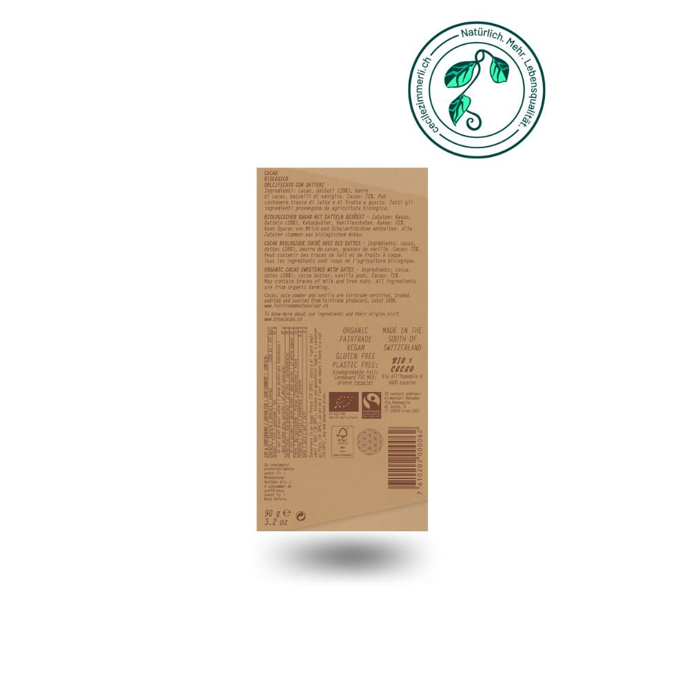 BioeCacao – 72% Kakao & Datteln, 90 g
