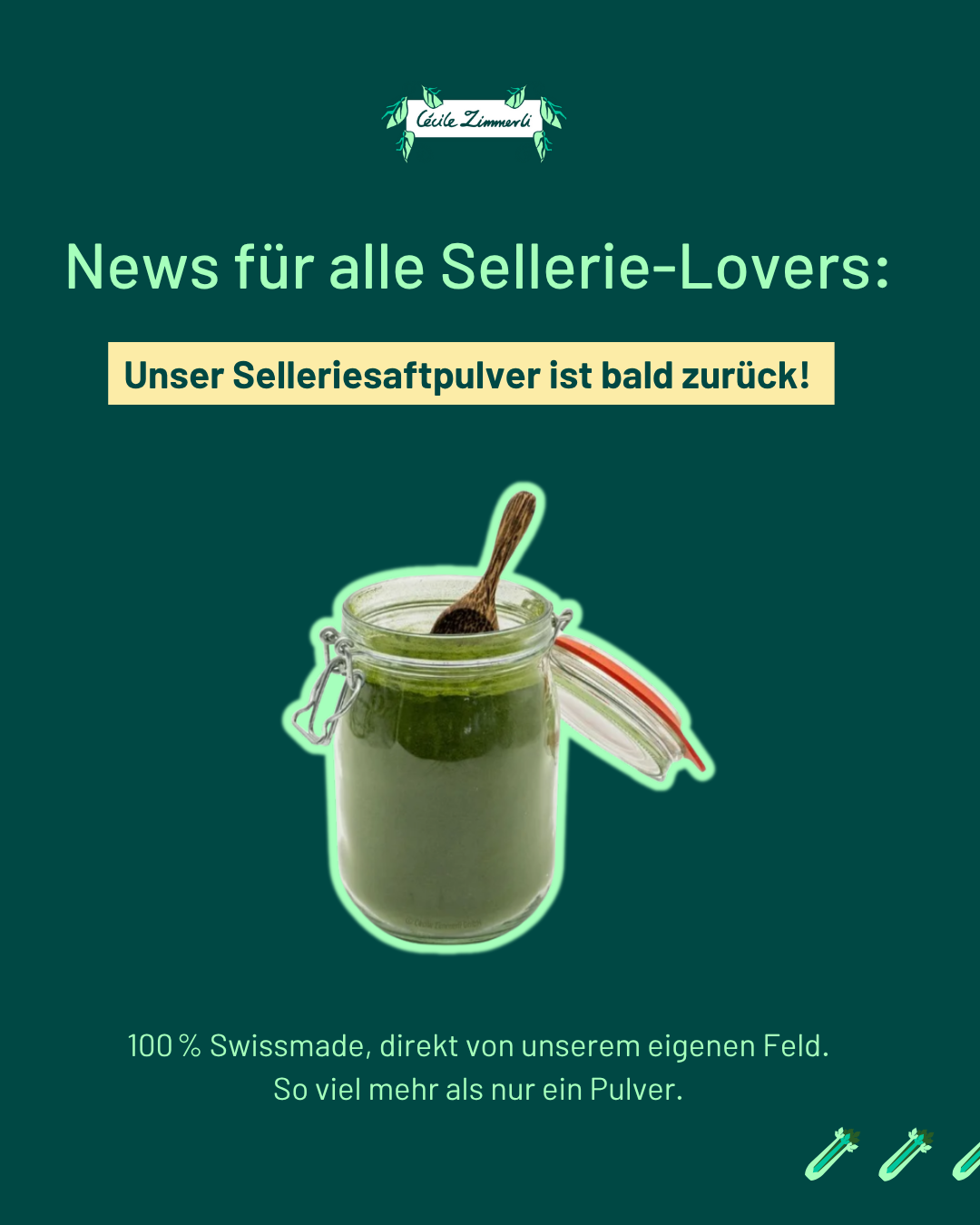 Stangensellerie Saft Pulver "Premium Qualität", 50g - hergestellt in der Schweiz